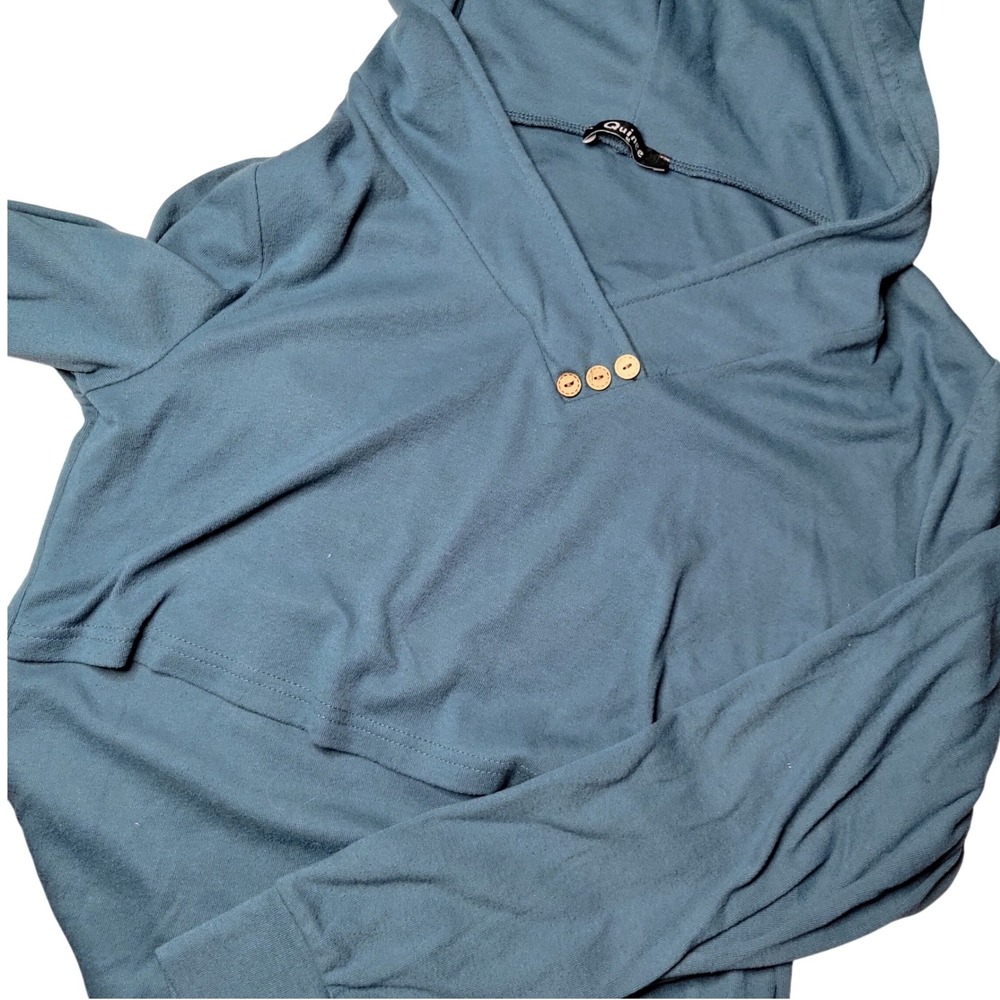 Quince Womens Nursing Hoodie Long Sleeve Breastfeeding Top Blue Teal Pullover Md